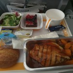 Hähnchen, Kürbis, Kartoffelpüree - Lufthansa hinflug New York