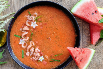 Wassermelonen Gazpacho vegan oder mit Krabben